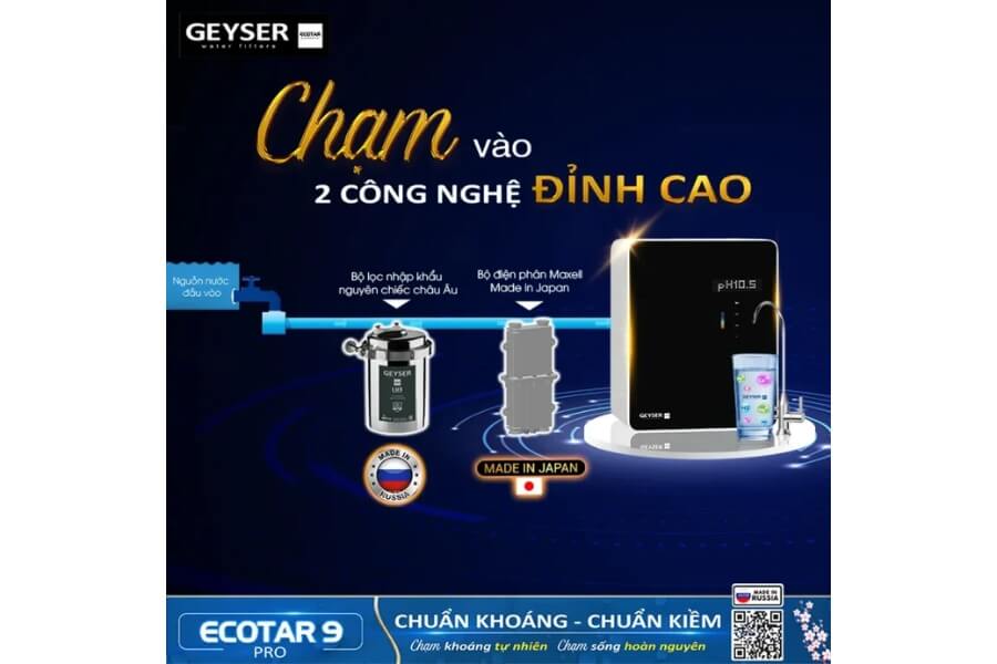 Máy lọc nước ion kiềm giàu hydro Geyser Ecotar 9 Pro