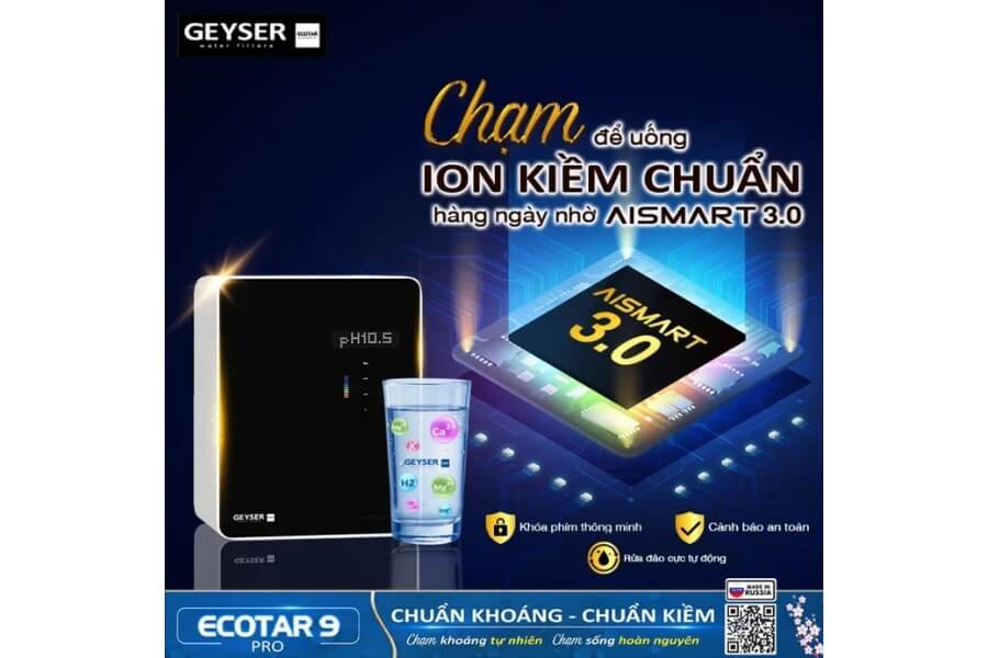 Máy lọc nước ion kiềm giàu hydro Geyser Ecotar 9 Pro