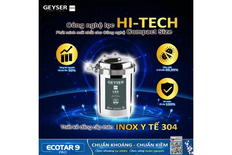 Máy lọc nước ion kiềm giàu hydro Geyser Ecotar 9 Pro