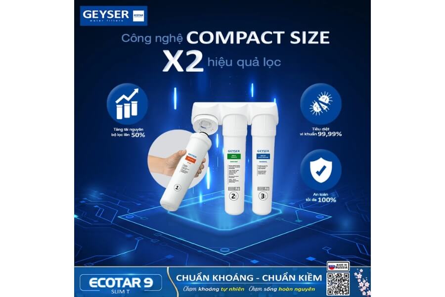 Máy lọc nước ion kiềm giàu hydro Geyser Ecotar 9 Slim T