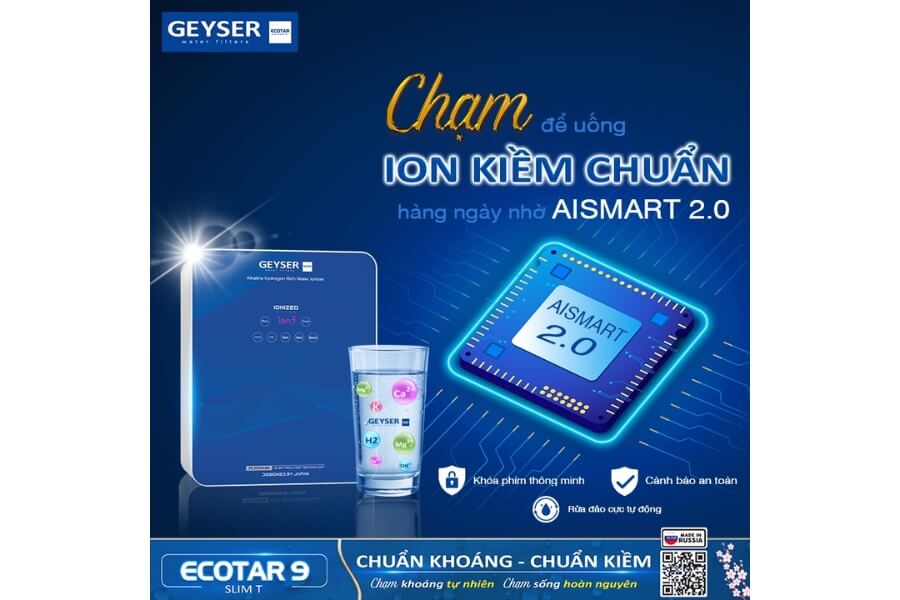 Máy lọc nước ion kiềm giàu hydro Geyser Ecotar 9 Slim T