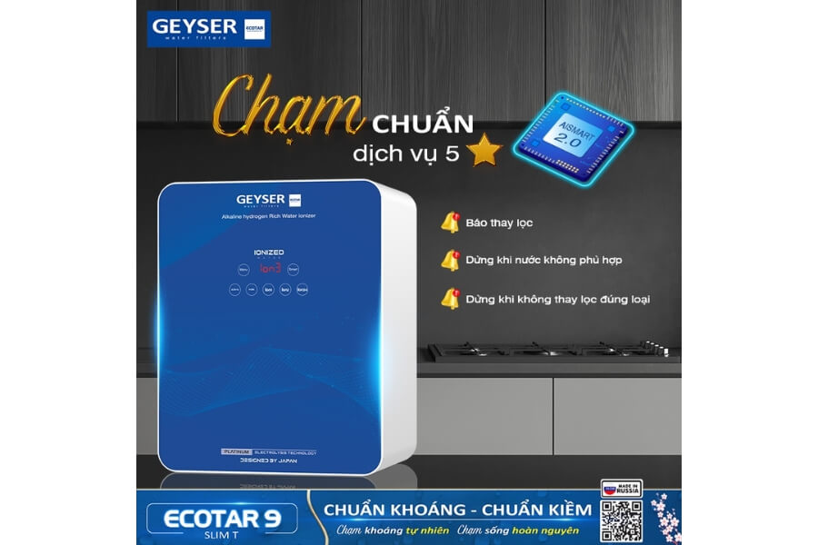 Máy lọc nước ion kiềm giàu hydro Geyser Ecotar 9 Slim T