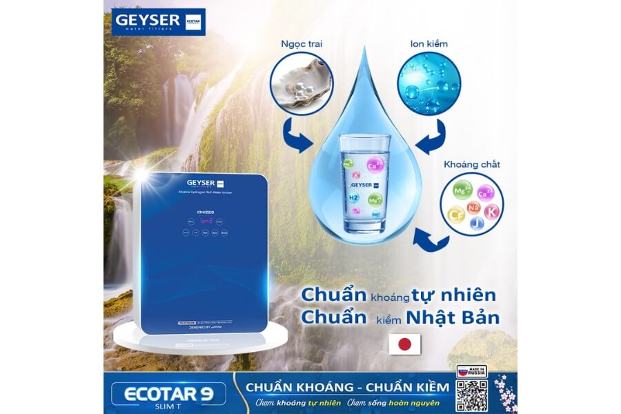 Máy lọc nước ion kiềm giàu hydro Geyser Ecotar 9 Slim T