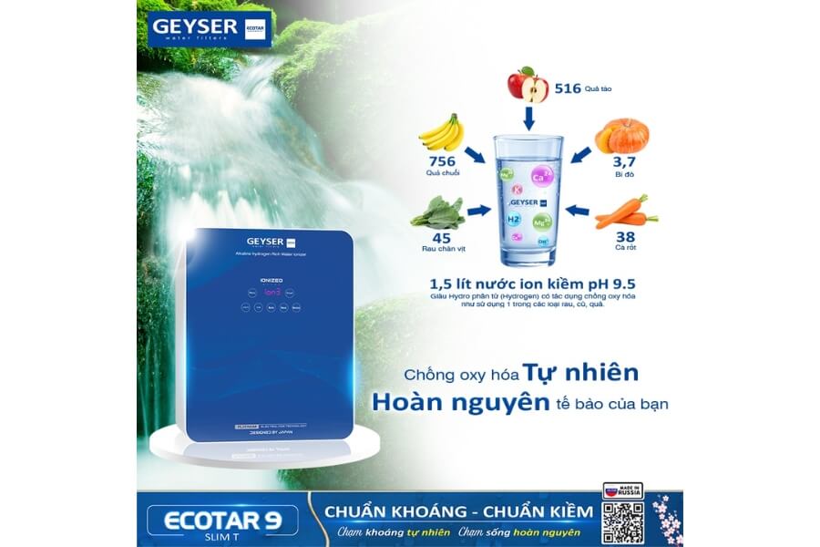 Máy lọc nước ion kiềm giàu hydro Geyser Ecotar 9 Slim T