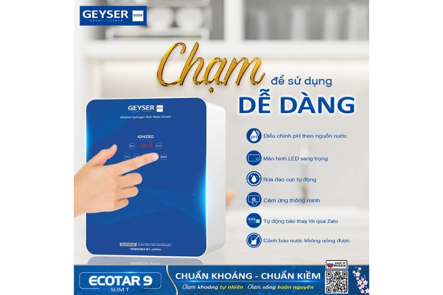 Máy lọc nước ion kiềm giàu hydro Geyser Ecotar 9 Slim T