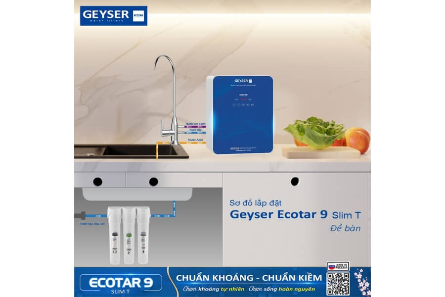 Máy lọc nước ion kiềm giàu hydro Geyser Ecotar 9 Slim T