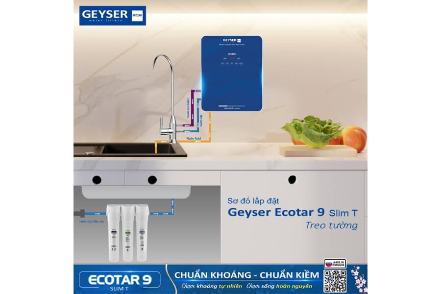 Máy lọc nước ion kiềm giàu hydro Geyser Ecotar 9 Slim T