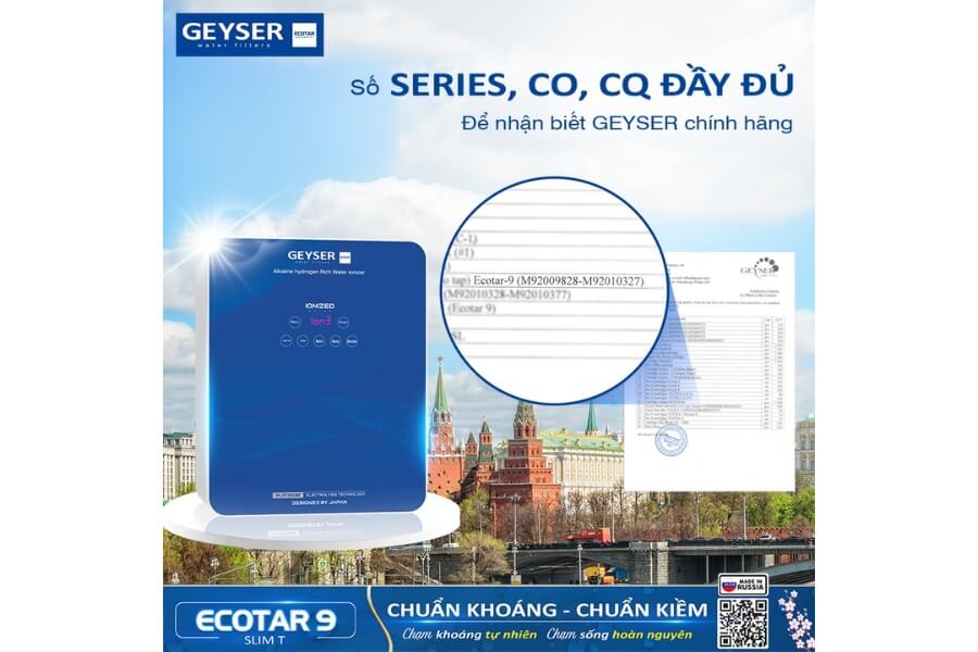 Máy lọc nước ion kiềm giàu hydro Geyser Ecotar 9 Slim T