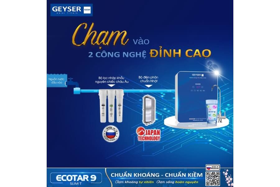 Máy lọc nước ion kiềm giàu hydro Geyser Ecotar 9 Slim T