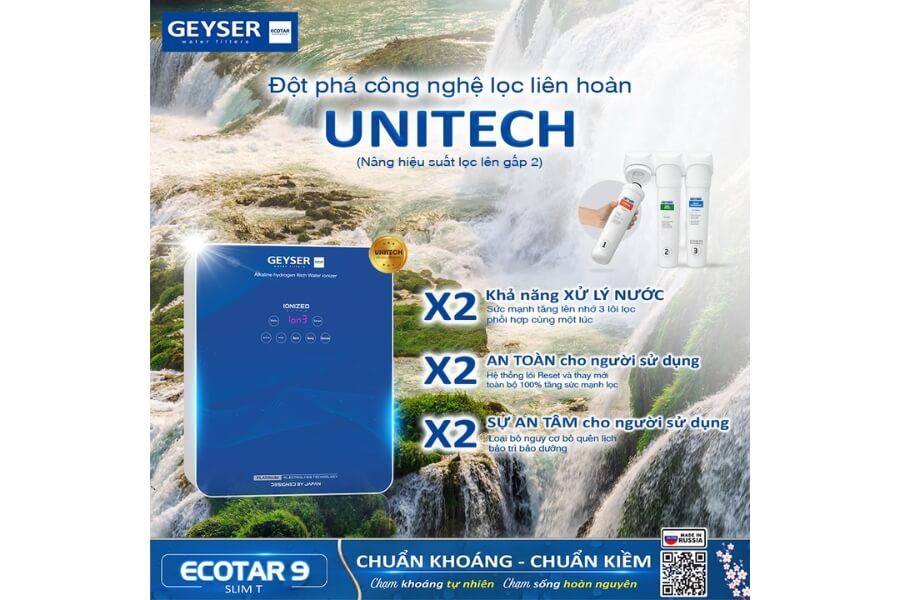 Máy lọc nước ion kiềm giàu hydro Geyser Ecotar 9 Slim T