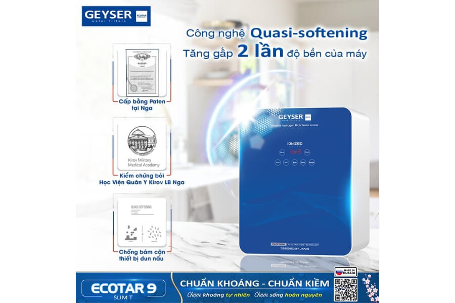 Máy lọc nước ion kiềm giàu hydro Geyser Ecotar 9 Slim T