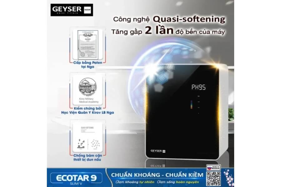 Máy lọc nước ion kiềm giàu hydro Geyser Ecotar 9 Slim V