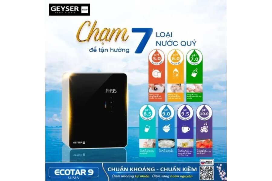 Máy lọc nước ion kiềm giàu hydro Geyser Ecotar 9 Slim V