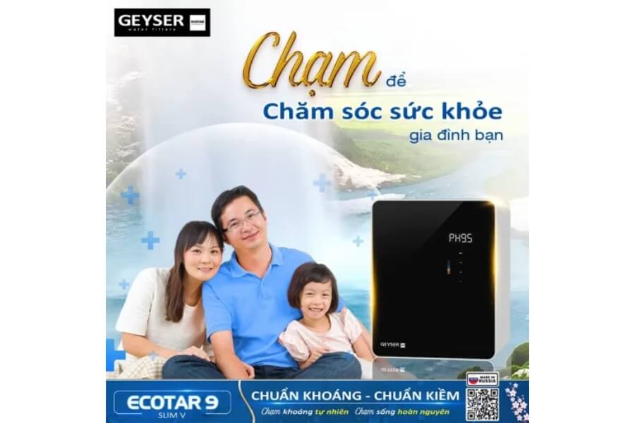 Máy lọc nước ion kiềm giàu hydro Geyser Ecotar 9 Slim V