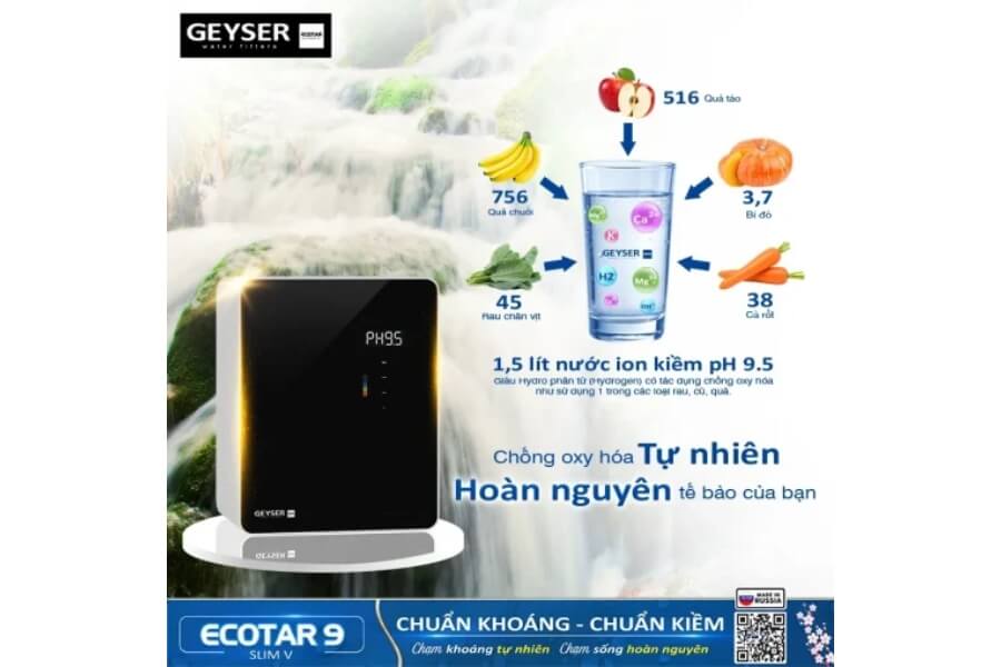 Máy lọc nước ion kiềm giàu hydro Geyser Ecotar 9 Slim V