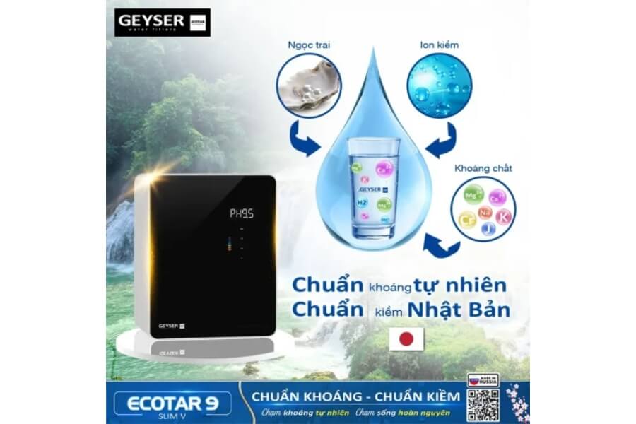 Máy lọc nước ion kiềm giàu hydro Geyser Ecotar 9 Slim V