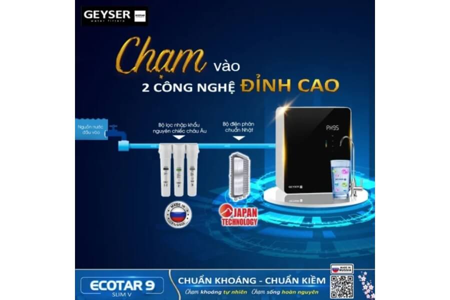 Máy lọc nước ion kiềm giàu hydro Geyser Ecotar 9 Slim V