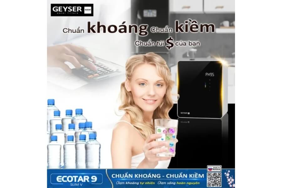 Máy lọc nước ion kiềm giàu hydro Geyser Ecotar 9 Slim V