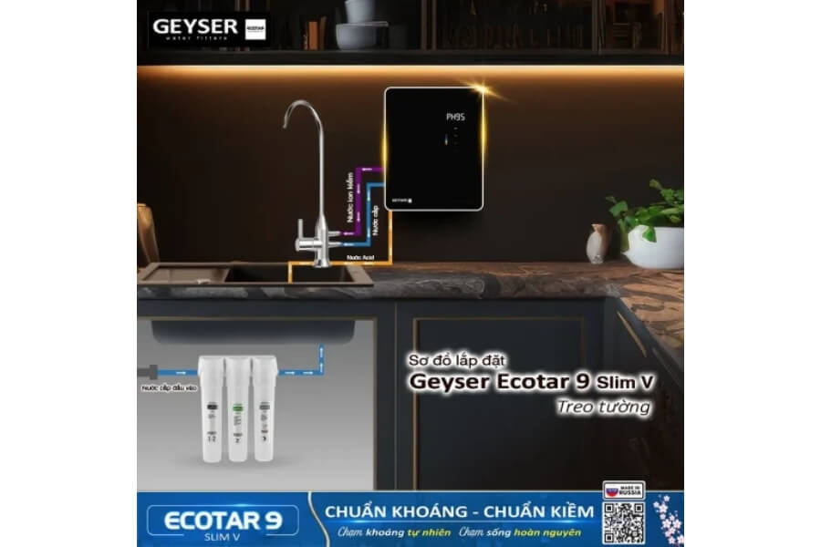 Máy lọc nước ion kiềm giàu hydro Geyser Ecotar 9 Slim V