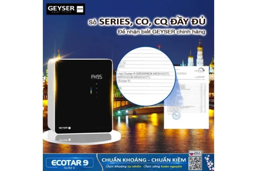 Máy lọc nước ion kiềm giàu hydro Geyser Ecotar 9 Slim V