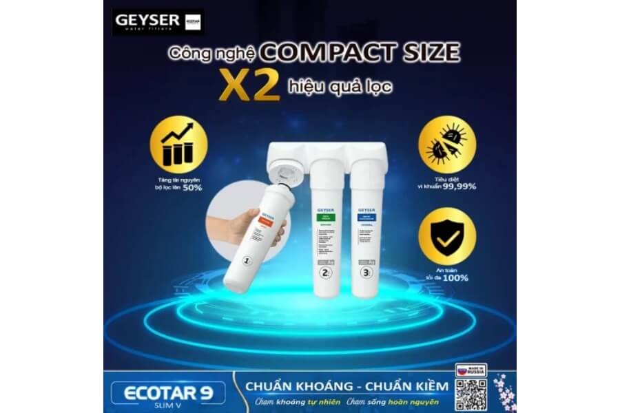 Máy lọc nước ion kiềm giàu hydro Geyser Ecotar 9 Slim V