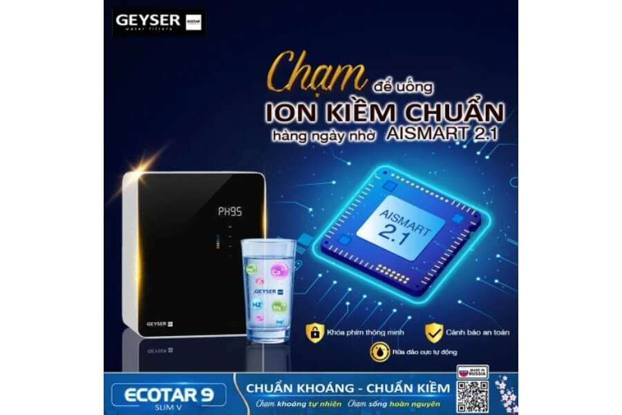 Máy lọc nước ion kiềm giàu hydro Geyser Ecotar 9 Slim V