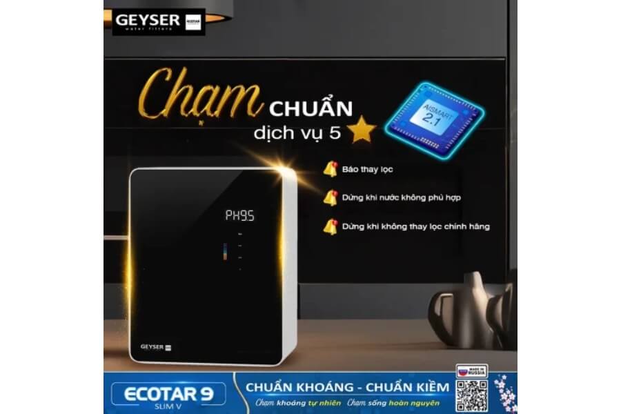 Máy lọc nước ion kiềm giàu hydro Geyser Ecotar 9 Slim V