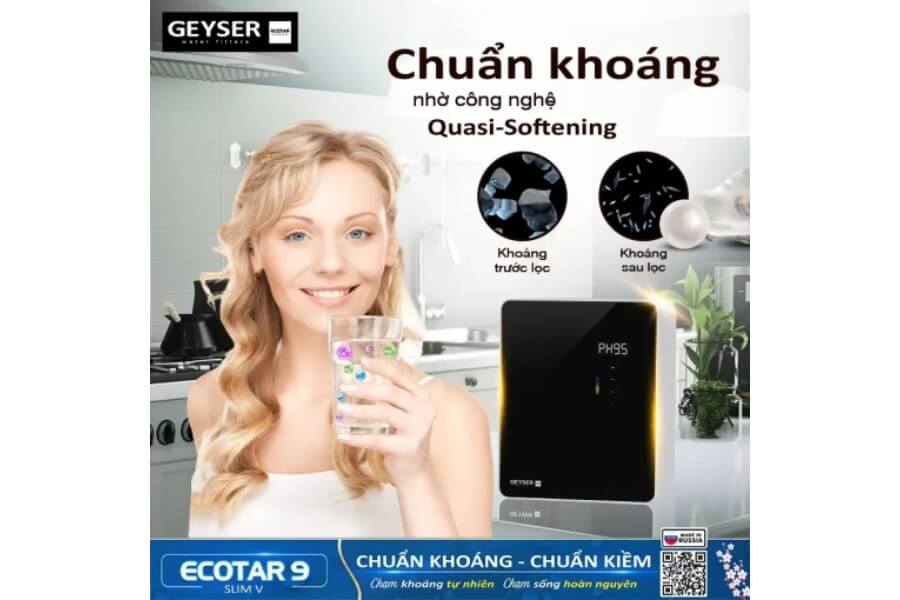 Máy lọc nước ion kiềm giàu hydro Geyser Ecotar 9 Slim V