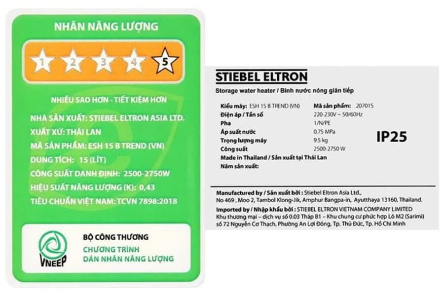 Máy nước nóng gián tiếp Stiebel Eltron 15 lít ESH 15 B TREND-VN