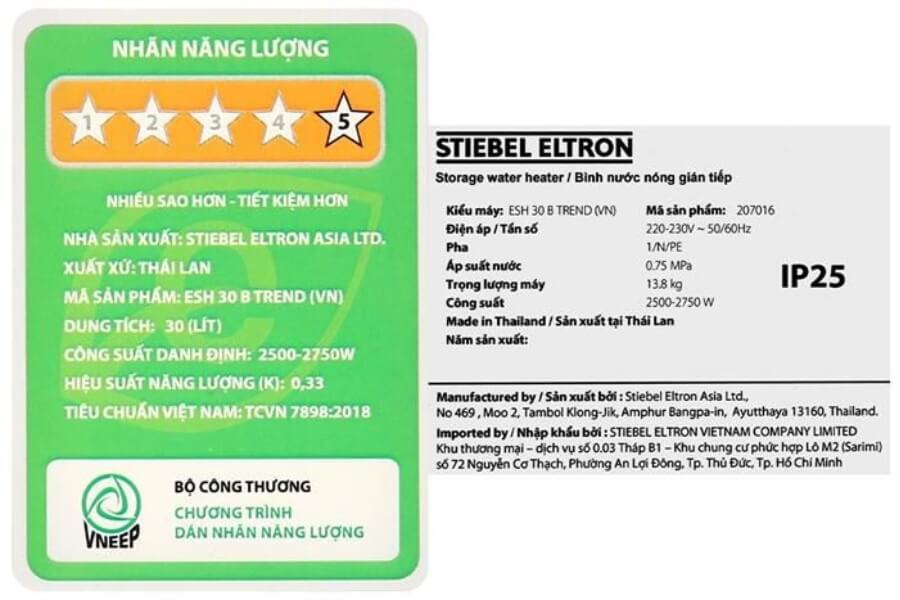 Máy nước nóng gián tiếp Stiebel Eltron 30 lít ESH 30 B TREND-VN