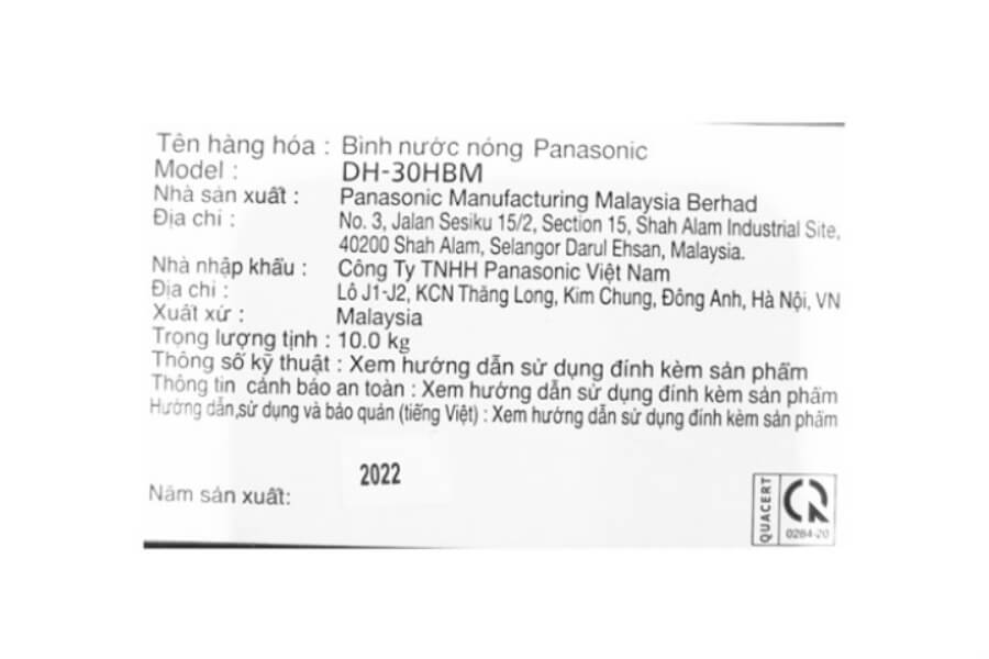 Máy nước nóng Panasonic DH-30HBMVW