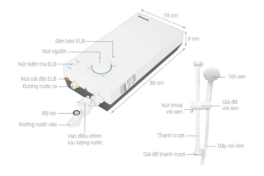 Máy nước nóng trực tiếp Panasonic 4500W DH-4VS1VW (Không có bơm trợ lực)