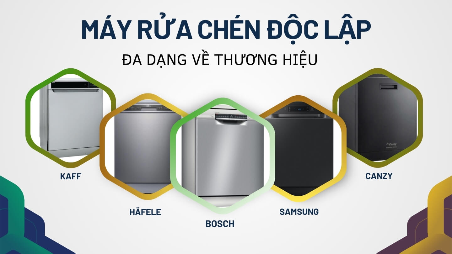 Máy rửa chén độc lập có đa dạng thương hiệu và sức chứa