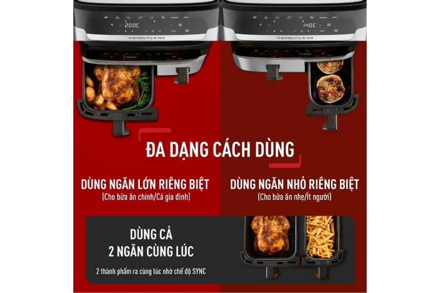 Nồi chiên không dầu điện tử Tefal Dual Easy Fry & Grill EY905D10