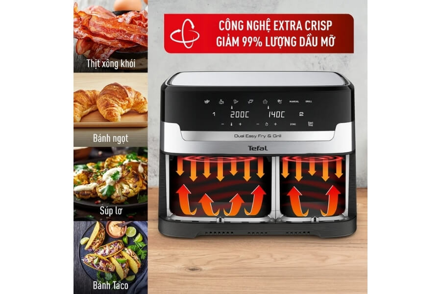 Nồi chiên không dầu điện tử Tefal Dual Easy Fry & Grill EY905D10