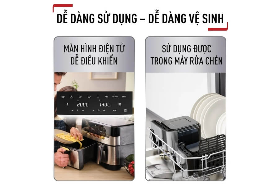 Nồi chiên không dầu điện tử Tefal Dual Easy Fry & Grill EY905D10