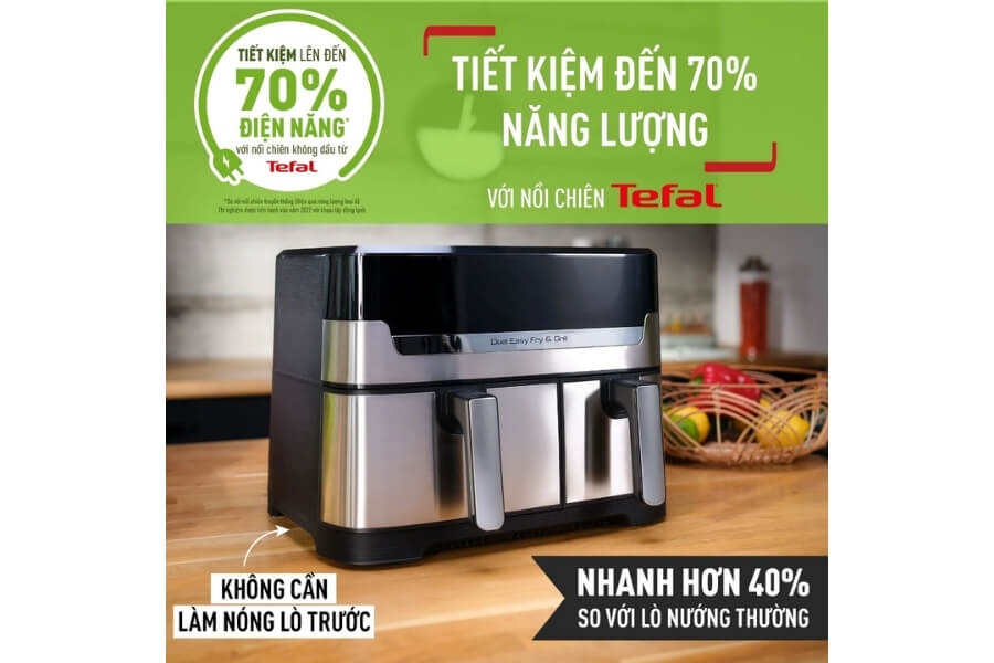 Nồi chiên không dầu điện tử Tefal Dual Easy Fry & Grill EY905D10