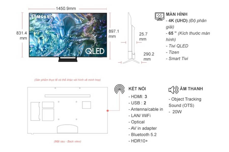 Thông số Smart Tivi Samsung QLED 4K 65 inch QA65Q60DA