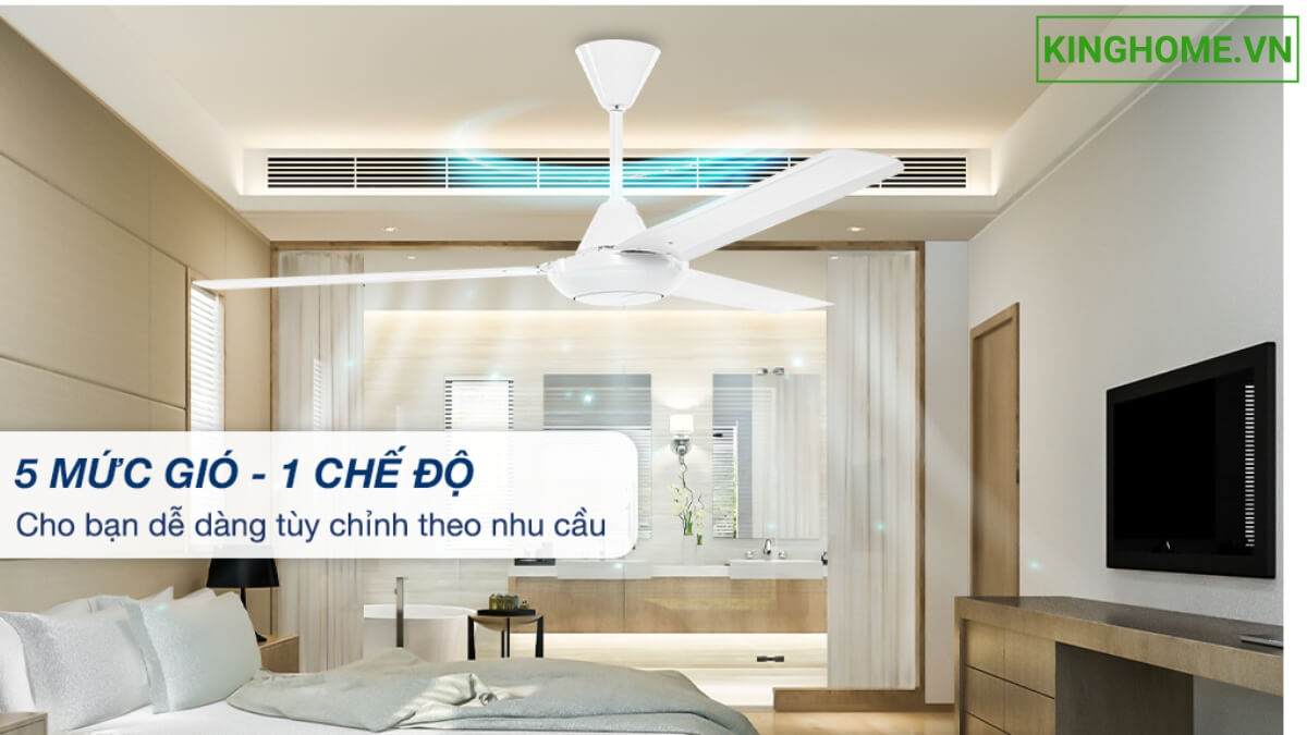 Quạt trần có sải cánh quạt 126.5 cm phù hợp cho diện tích trên 15m2