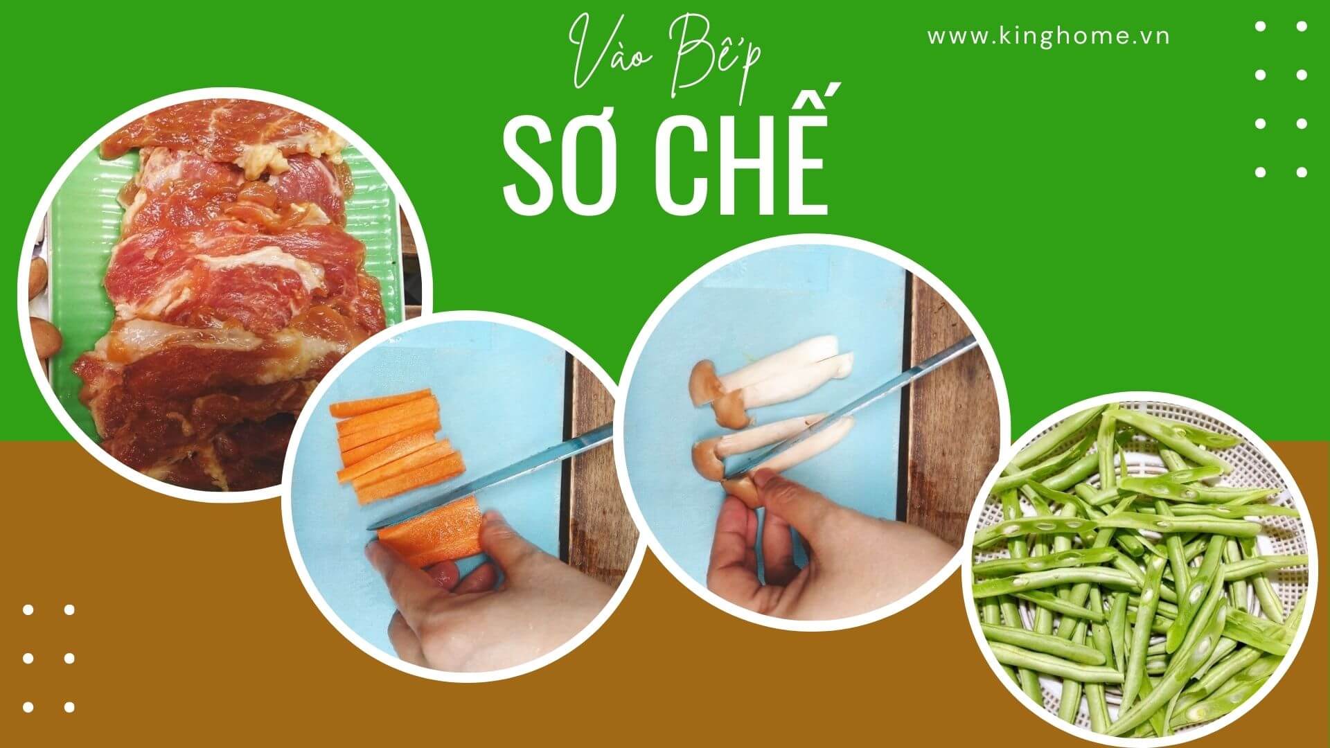 Sơ chế nguyên liệu thịt heo cuộn rau củ