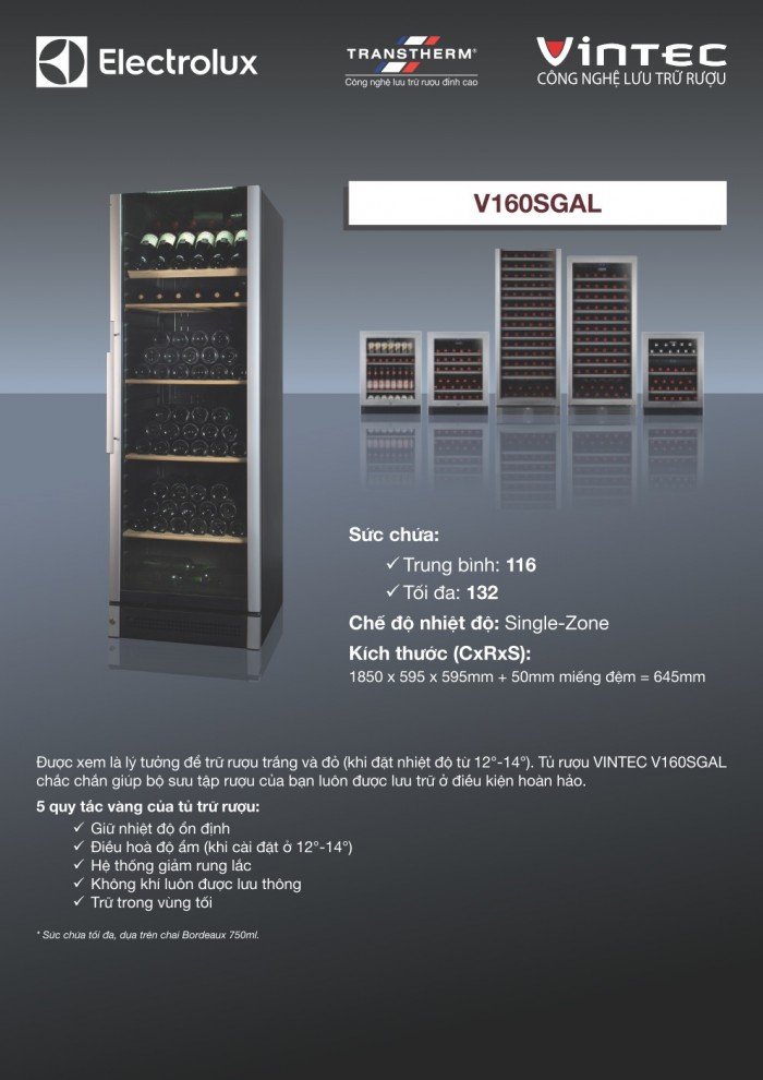 Tủ rượu vang Electrolux Vintec V160SGAL
