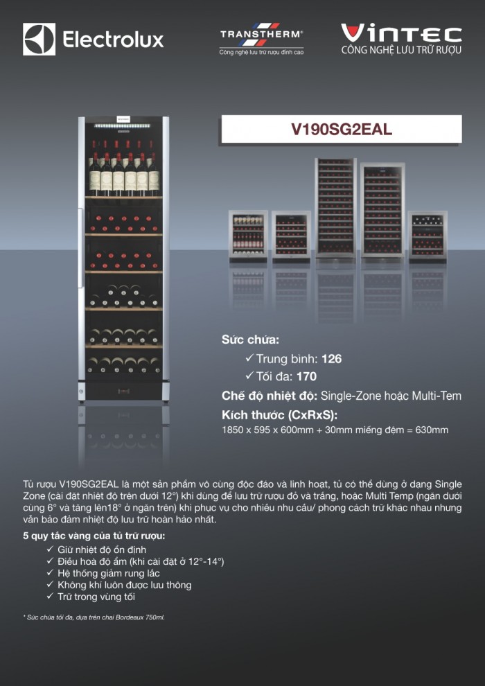 Tủ rượu vang Electrolux Vintec V190SG2EAL