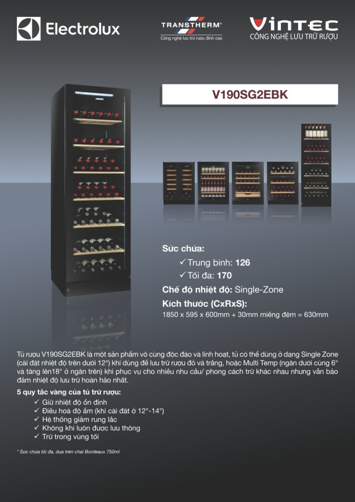 Tủ rượu vang Electrolux Vintec V190SG2EBK