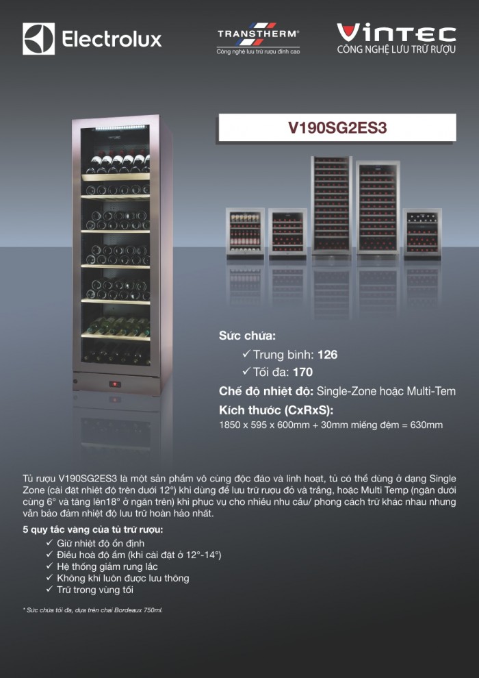 Tủ rượu vang Vintac V190SG2ES3