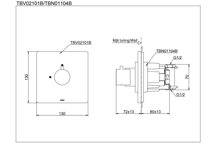 Van điều chỉnh âm tường Toto TBV02101B/TBN01104B