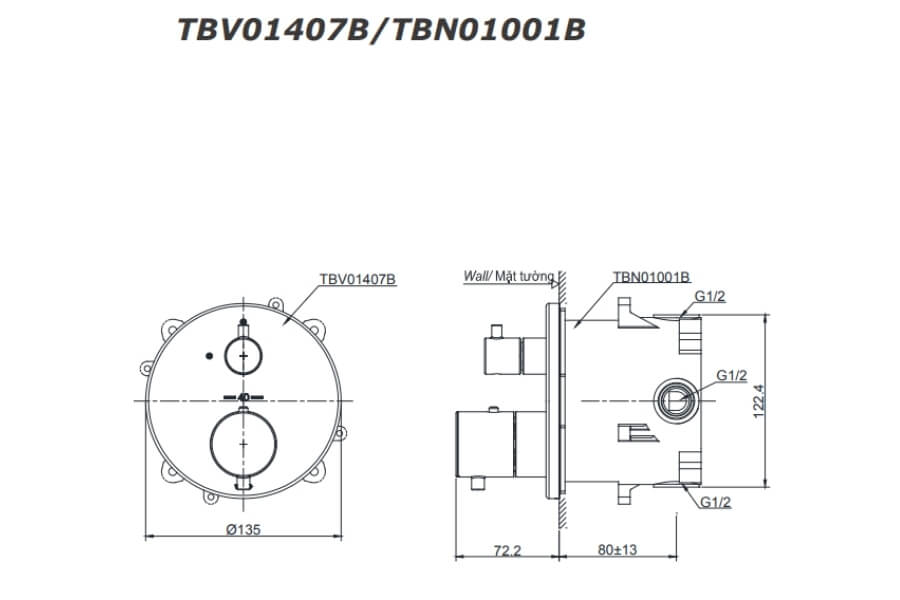 Van điều chỉnh nhiệt độ Toto TBV01407B/TBN01001B