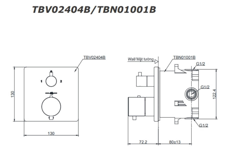 Van điều chỉnh nhiệt độ Toto TBV02404B/TBN01001B