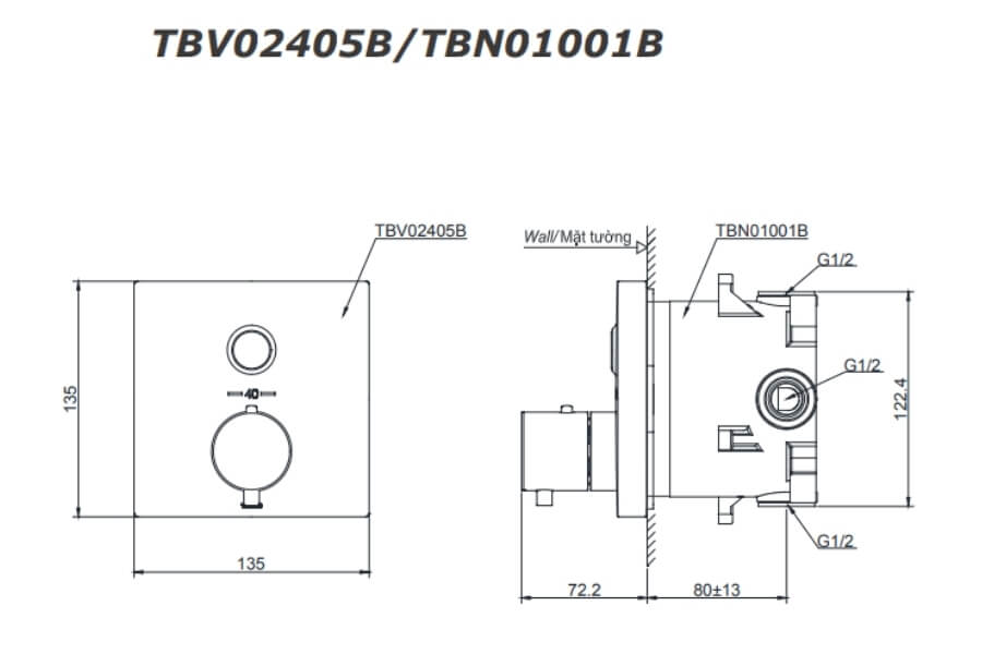 Van điều chỉnh nhiệt độ Toto TBV02405B/TBN01001B