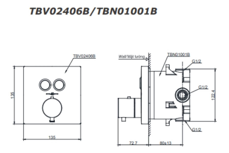 Van điều chỉnh nhiệt độ Toto TBV02406B/TBN01001B