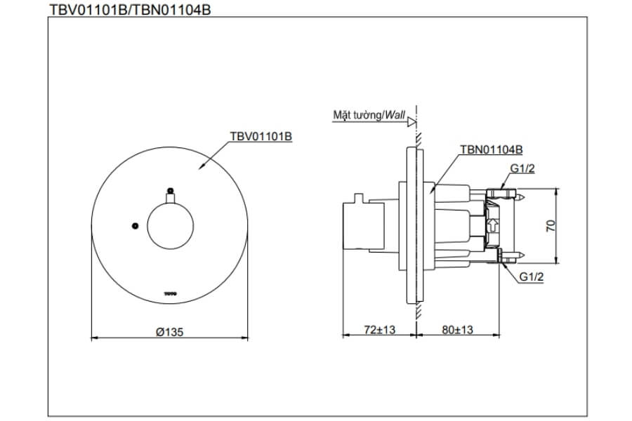 Van dừng kèm phụ kiện âm tường Toto TBV01101B/TBN01104B